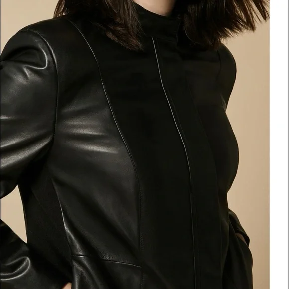 Marina Rinaldi Black Leather Jacket Modern Minimalist Design